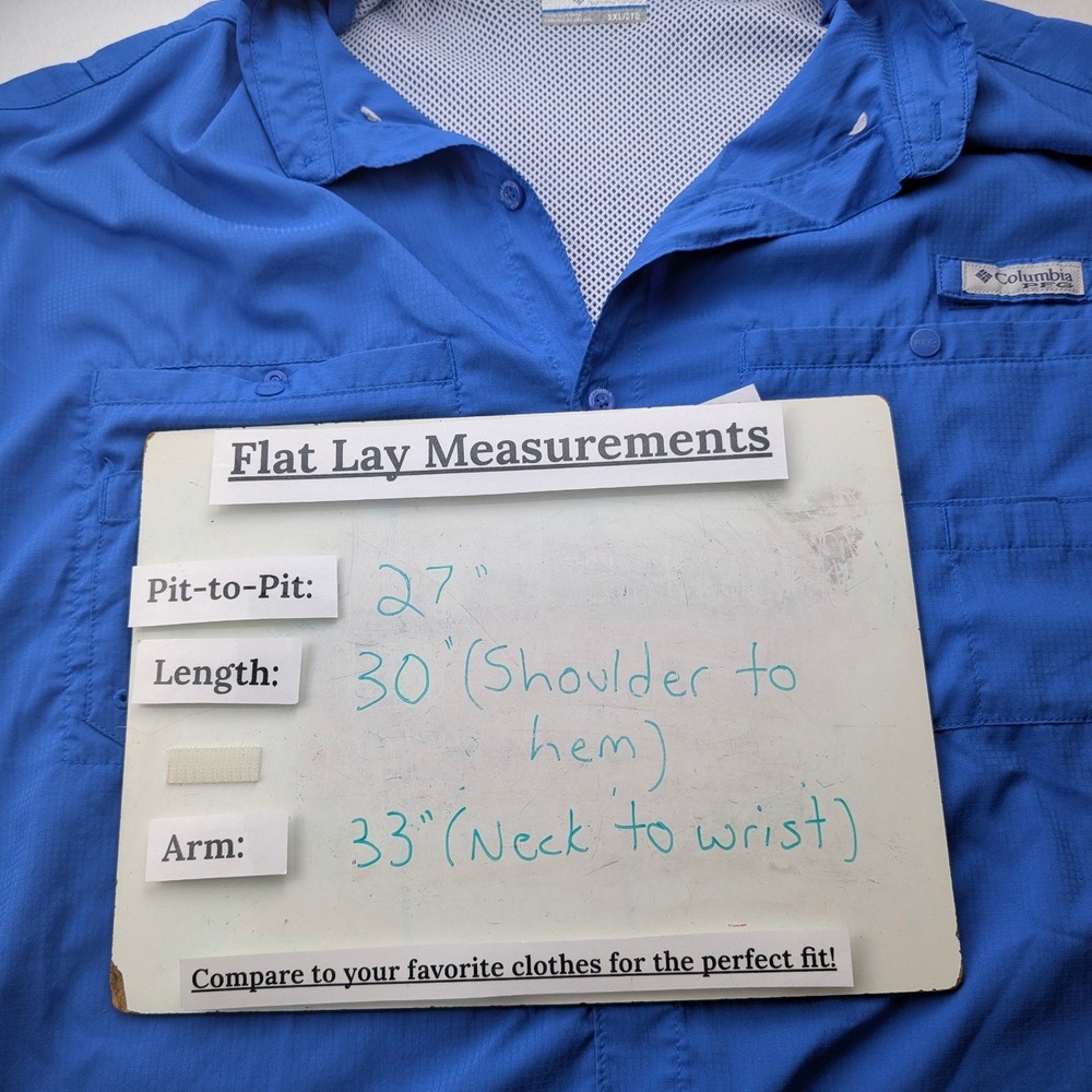 Columbia PFG Tamiami II Fishing Shirt Mens XXL Blue Long Sleeve UPF 40 Ripstop - Picture 7 of 7